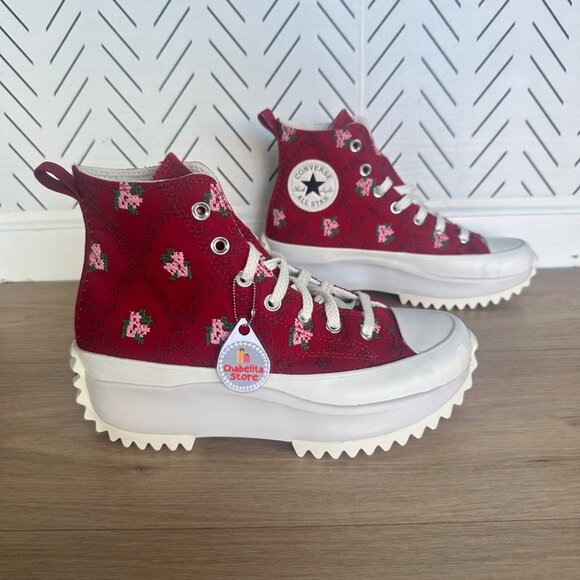 ✨Converse Run Star Hike Platform Sz 9 Women's Shoes Cross Stitch Roses A14885C - Picture 2 of 8